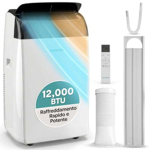 SereneLife Condizionatore Portatile 3-in-1 con Deumidificatore, Ventilatore, Riscaldamento, Climatizzatore Portatile con Telecomando, Kit Finestra, 12,000 BTU