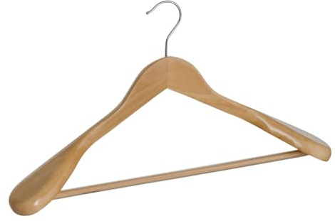 WENKO Formbügel Exclusive 45 mit Steg - Kleiderbügel mit rutschfestem Hosensteg, körpergeformt, breite Schulterauflage, Holz, 45 x 24 x 5.5 cm, Braun