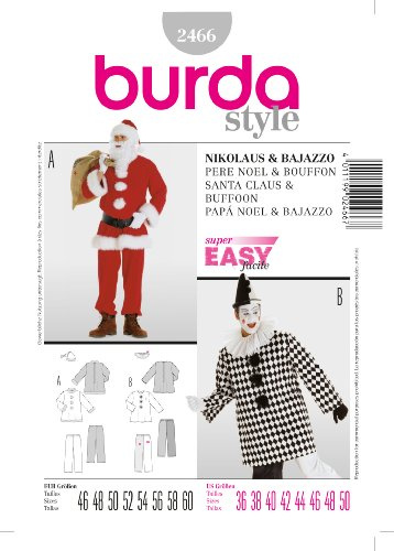 Burda 2466 Schnittmuster KostŸm Fasching Karneval Nikolaus Bajazzo (Herren, Gr, 46-60) Level 1 super Easy