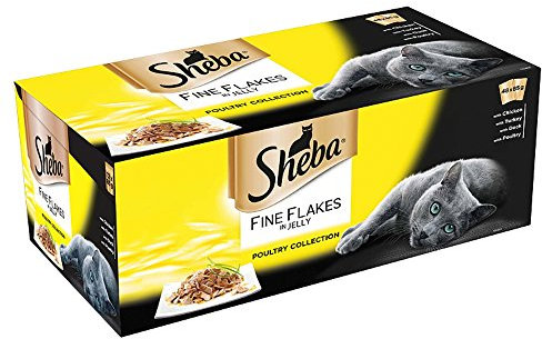 Sheba Fine Flakes - Wet Cat Food for Adult Cats, Poultry Collection in Jelly, 48 Pouches (48 x 85 g)