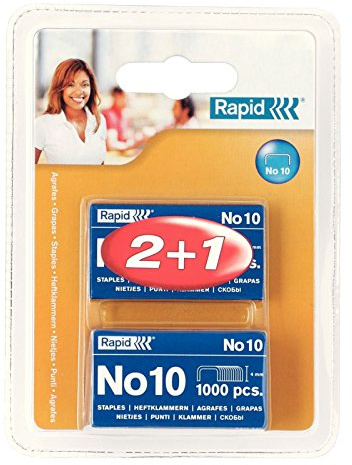 RAPID 20710728 - Caja 1000 grapas 10/4 mm (2+1) x1000 Standard (en blíster) galvanizada