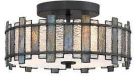 Quoizel Sentry 14-in Black Tiffany Flush Mount Light