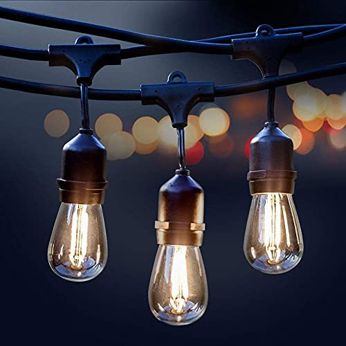 Plugtec 14.6m | 48-Ft Outdoor String Lights - Festoon Lights - Garden Lights with 24 Shatterproof LED Hanging Bulbs, Plus 6 Spare Bulbs
