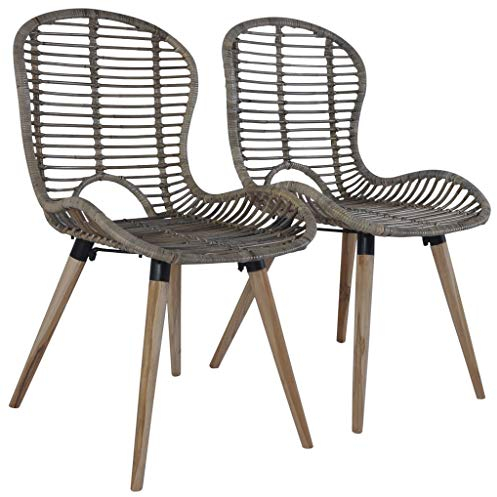 Tidyard 2er Set Gartenstuhl Stapelstuhl Bistrostuhl Balkonstuhl, aus Natürlichem Rattan+ Holzbeine, Wasserabweisend, 48 x 64 x 85 cm (B x T x H), Braun