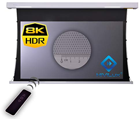 HiViLux Tension Motor Leinwand ALR Hochkontrast Grau Tuch: HiViGrey Cinema 5D MP/HDR Akustics transparente 8K Gain=1,25 Micro Perforated schalldurchlässig (16:9 Bild:299x168cm 135 Diagonal, Weiss)