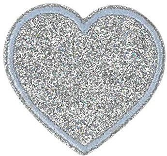 Kleiber Bügelbild Patch Applikation zum Aufbügeln Herz Glitzer Silber 4,5 cm