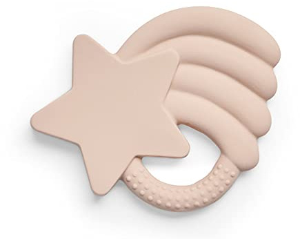 Jollein 101-001-00090 Gummi Beißring aus Naturkautschuk Sternschnuppe rosa 12x9x2 cm