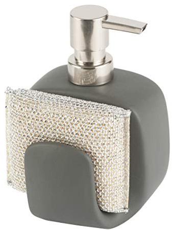 Baroni Home Linea Bagno Modern Dosatore Sapone Liquido Bagno Cucina Porta Sapone Liquido con Spugna Dispencer, 10x9,5x15 cm, Grigio Antracite