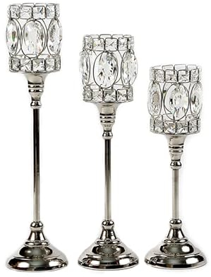 Kerzenhalter Chalice M, einarmig, für Stumpen-, Kugelkerzen o.Ä. bis Ø 75 mm, Kerzenständer (Silber, 3er Set: 32, 37, 42 cm)