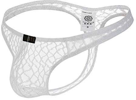 OverDose Boutique String Sexy Homme sous-vêtements Transparent Hommes Évider Taille Basse Rhombus Perspective érotique Hot Culotte Slip Ouverte