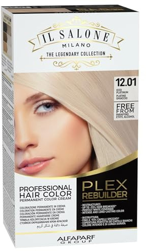 Il Salone Milano Plex Rebuilder Permanent Hair Color Cream - 12.01 Iced Platinum Hair Dye Kit - Professional Salon - Premium Quality - Protects and Restructures - Paraffin, Paraben, Ethyl Alcohol Free