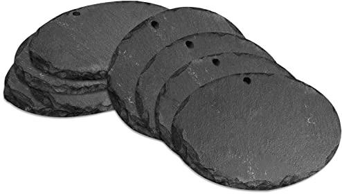 mtb more energy 8er Set Schiefer Schilder Täfelchen - 10x7 cm - Oval mit Loch - zum selbst Beschriften für Garten, Haushalt, Basteln, Geschenke
