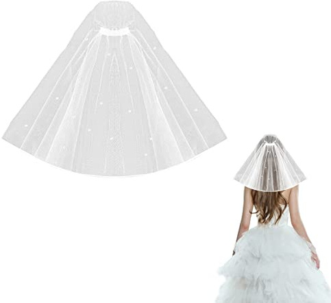 Yolev Brautschleier Kurzer Schleier Brautschleier mit Kamm Für Brautparty | Weiße Perle, Hochzeitsschleier, Junggesellinnenabschied, Hochzeit Zubehör