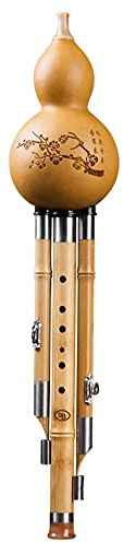 3 Tone Bb/C/D Key Hulusi Gourde Cucurbitacées Flûte Instrument Traditionnel Chinois avec Étui à Noeud Chinois Naturel Hulusi Flûte Instrument à Vent for Enfants Adultes Débutant(C KEY)