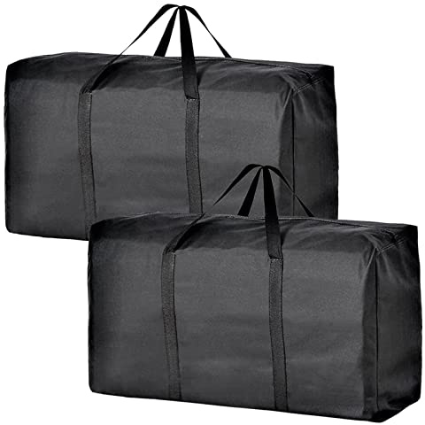 CYH 2 Pcs 100L Large Black Clothes Storage Bags with Zips, Oxford Strong Storage Moving Bags, Organizer Storage Bag with Handle for Clothes Duvet Throw Pillows Quilts Travel Camping Luggage