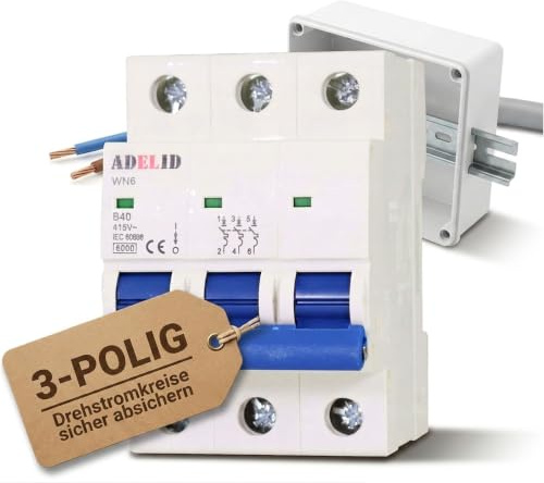 ADELID Leitungsschutzschalter 3-polig B 25A 230/400V AC | Sicherungsautomat 6kA Kurzschlussfestigkeit | Überlastschutz IP20 50/60Hz | Max 25mm² Anschlusskabel IEC/EN 60898-1