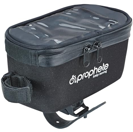 Prophete Fahrradtasche Rad-Oberrohrtasche 1L mit Smartphone-Fach bis 5,5 Zoll, wasserabweisend, Hartschale, werkzeugfreie Montage, ideal für Navigation