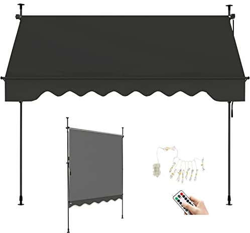 REALN Manuelle einziehbare Markise, Terrassentür-Fenster-Markise, Haustür-Außenterrassen-Markise für Hof, Balkon, Geschäft mit LED Anthrazit (Size : L:2m/6.5ft)