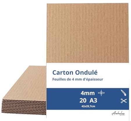 20 Fogli di Cartone Ondulato A3 | Spessore 4mm | Cartoni Imballaggio 42x29,7cm | Cartoncini Ondulati per Modellismo, inserti per imballaggio, Spedizzione e Artigianato