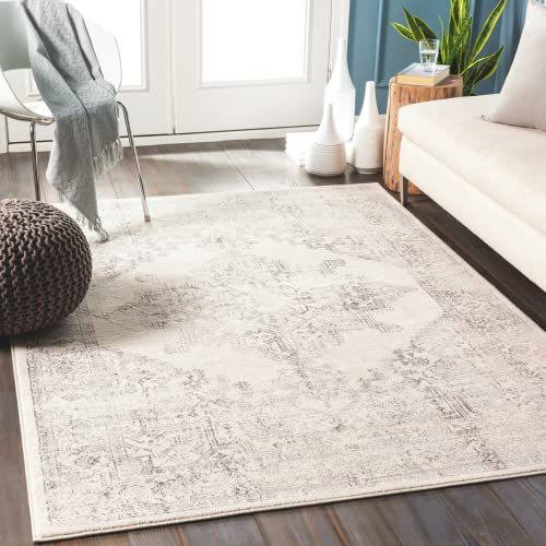 Livabliss Roma Alfombra Vintage Oriental - Alfombra Salon, Habitacion, Pasillo o Dormitorio, Estilo Tradicional Bohemio, Natural, Facil de Limpiar, Alfombras Grande 140x200cm, Blanco Hueso y Gris