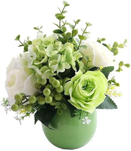 CAZARU Künstliche Pflanzen Künstliche Blumen Hortensie Chrysantheme Topfpflanzen Kunstblumen Hängende Topfpflanzen Für Zuhause Wohnzimmer Büro Party Dekoration,Grün