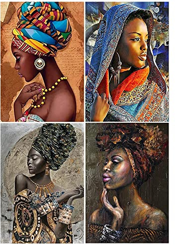DCIDBEI Diamond Painting 4er Set 30x40cm Diamant Painting Afrikanische Frauen Bild Afrikanische Schönheit Diamond Painting Mädchen Diamant Painting Bilder Erwachsene Mosaik Basteln Frauen