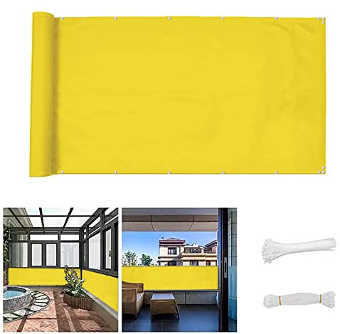 QINGLV Balkon Sichtschutz 80x700cm, Balkonverkleidung Balkonumspannungen Blickdichte Sonnenschutz BalkongeläNder Sichtschutz FüR BalkongeläNder Terrasse -Gelb