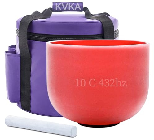 KVKA 25 cm klangskål Note C 432 Hz, röd chakra, ljudläkande skål för meditation, avkoppling med bärväska