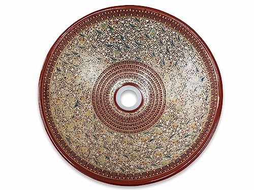 Keramik Waschbecken BANJARONG - Ø 41,5cm Waschschüssel mit handbemalten Motiv
