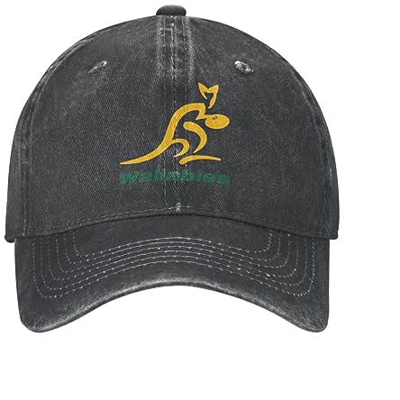 VIDOJI Baseballmütze Klassisch lässig Australien Rugby Wallabies Gelb Wallaby Männer Frauen Baseballmütze Distressed Denim Washed Cap Hut Vintage Outdoor Fit Snapback Hut