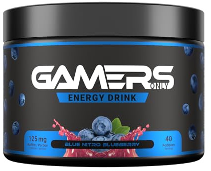 Gamers Only Energy Pulver Blue Nitro Blueberry [MIT KOFFEIN & ZERO ZUCKER ] 40 Portionen | Energy Drink Pulver | Erhöht die Konzentration & Reaktionen | 125MG Koffein & L-Tyrosin & Vitaminen