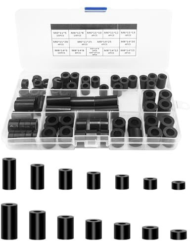 80stk ABS Runde Abstandsscheibe Assortiment Kit, M6 M8 Schrauben Nylon Nicht Gewinde Spalte Abstandshalter Abstandshalter mit Kunststoff Box (schwarz)