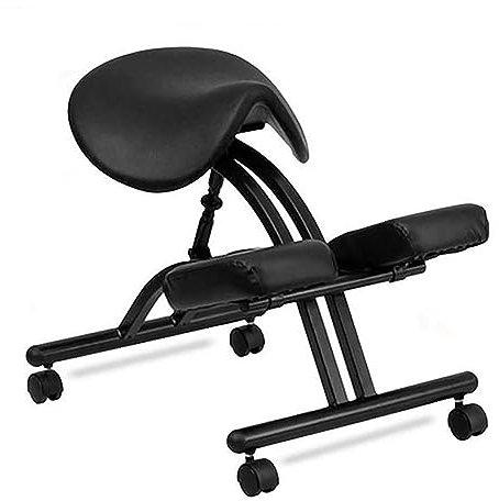 TUJOBA Sattelhocker Mobile Abgewinkelte Haltung Kniestuhl, 45-60 cm Verstellbarer Höhe Zahnstreber, Schwarzer Ergonomischer Bürositz mit Rollenden Rollen