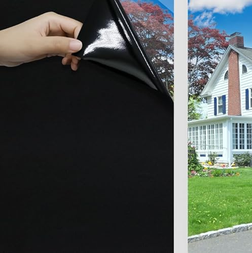 KESPEN 100% Blackout Window Film Privacy for Glass Windows, 44.5X200cm | No Glue Static Cling Total Privacy No Light Visible Film for Draking Room