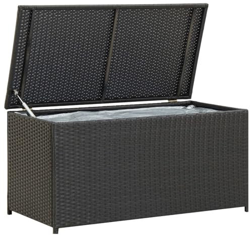 ZEYUAN Gartenbox, Gartentruhe, Auflagenbox, Kissenbox, Gartenkiste, Aufbewahrungsbox, Gartenauflagenbox, Gartenmöbel, Poly Rattan 100x50x50 cm Schwarz