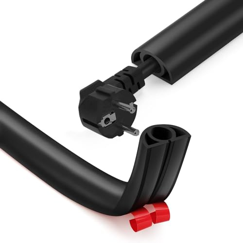 Kabelkanal Selbstklebend Flexibel Kabelschutz - 2M x 25mm x 13mm Flexibler Kabelkanal, Kabelkanal Boden Flach, Kabelkanal Flexibel für Haus, Büro, Schule, Lager(1 Dicke Kabel / 2M, Schwarz)