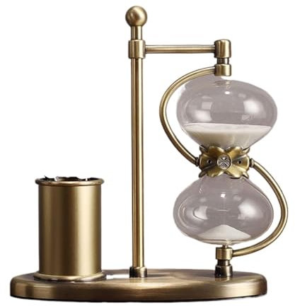 orologio di sabbia, orologio di sabbia antico, Portapenne in metallo vintage con rotazione a 360°, orologio con sabbia, metallo color ottone, timer in vetro, 15 minuti/30 minuti/60 minuti, giocattolo