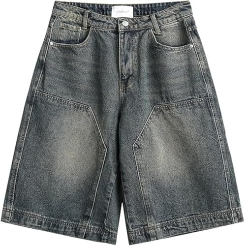 QJK Streetwear Baggy Summer Jorts Y2K Shorts Vintage Acid Wash Jean Shorts Fashion Jorts (US, Alpha, Large, Regular, Regular, Denim Blue)