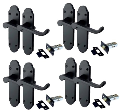 Epsom Door Handle Matt Black Internal Door Handle Sets – Lever on Backplate 170mm x 42mm – Includes Tubular Latch – 4 Pairs