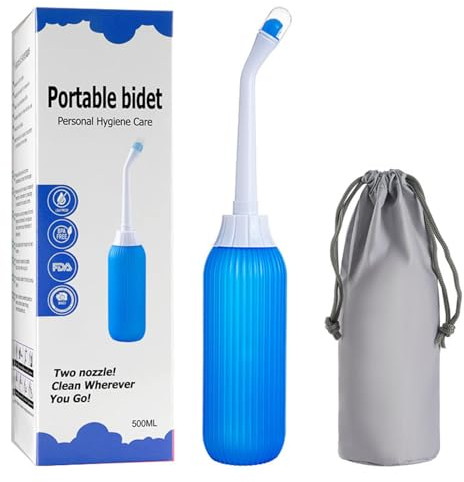 Brigtviee Flacone Spray per Bidet da 500ml, Bidet Portatile Post Parto, Spruzzatore Portatile per Bidet, Bidet da Viaggio, Peri Bottle con Condotto Retrattile e Doppi Ugelli, Docce Intime,Blu