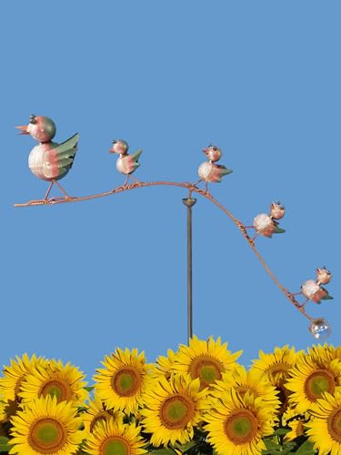 Pommerntraum ®| Windspiel Gartendeko Vögel Gartenwippe Vogel Unruhe | Vogelwippe Gartenpendel Gartenpoesie Windspinner Windpoesie Windpendel Vogelfiguren Vogelskulptur FAMILIE PIEPMATZ (Bunt)