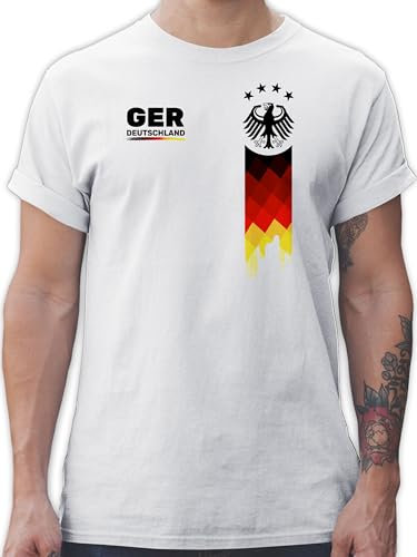 T-Shirt Herren - Fußball EM WM - Deutschland Trikot | GER Fanartikel mit Deutschland Flagge - M - Weiß - Tshirt Fussball Shirt männer Europameisterschaft 2024 t-Shirts fussballtrikot fu Ball