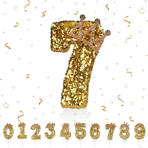 Geburtstagskerzen Krone Zahlen 7, Geburtstag gold Kerzen 7, Zahlenförmige Kerze, 3D Tortendeko, kuchen Dekoration für Geburtstag Party, Hochzeiten, Firmenfeiern, Jubiläen, Birthday Candle Nummer