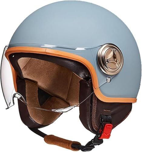 Casco moto aperto mezzo casco omologato ECE con visiera Casco moto Vespa stile retrò vintage per bambini giovani uomini donne B,54-61CM