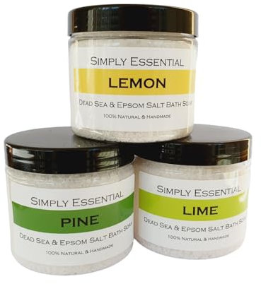 Simply Essential Bath Salts Gift Set Dead Sea & Epsom Body & Foot soak 225g - Lemon, Lime, Pine