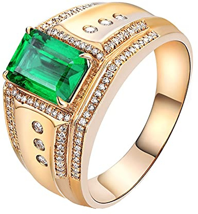 Bishilin Ring Smaragd Gold 585 18k Echt, Herren Ringe Bandring 4-Steg-Krappenfassung mit 1ct Smaragd Eheringe Verlobungsringe Nickelfrei für Männer Gr.58 (18.5)