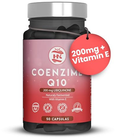 Coenzima Q10 200mg - 50 Capsule (50 giorni) Fermentato Naturalmente - Ubichinone Q10 - Supporto per Energia e Funzione Muscolare - CoQ10 + Vitamina E