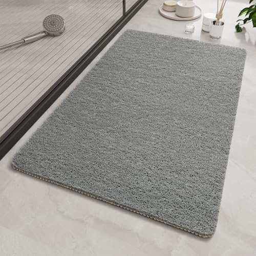 SIXHOME Duschmatte rutschfest 40x100cm Massage Strukturierte Antirutschmatte dusche Weiche Luffa Anti Schimmel PVC rutschfeste Duschmatte passen unter die Tür Badvorleger für Dusche Grau
