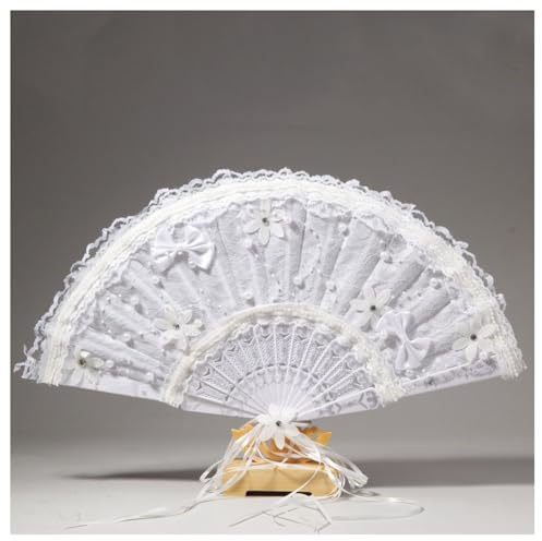 Rockreyoa Women's Foldable Hand Fan White Lace Portable Folding Fan White Feather Fan Wedding Fan Feather Fan Wedding Fan Handheld Fan Accessories for Wedding, Party, Dance, Birthday Style 1