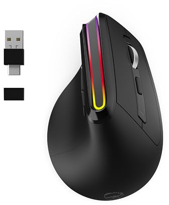 Mobility Lab Ergonomisk trådlös RGB-mus - justerbar precision, 2-i-1-mottagare USB eller USB-C, Bluetooth-anslutning, tysta klick, energisparläge